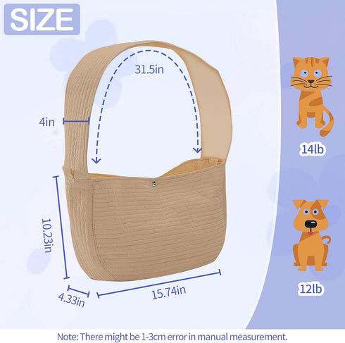 Small Dog Carrier Sling Cat Sling Purse Adjustable Strap Hand Free Pet Puppy for Outdoor Traveling Subway for Chest Dog Bag Holder (Khaki Canvas)...