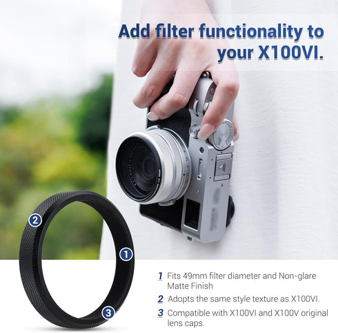 Deluxe Lens Filter Adapter Ring for Fujifilm X100VI X100V X100F X100T X100S X100 X70 Camera Install 49MM UV CPL ND Filter & Fuji FLCP-49 lens Cap,...