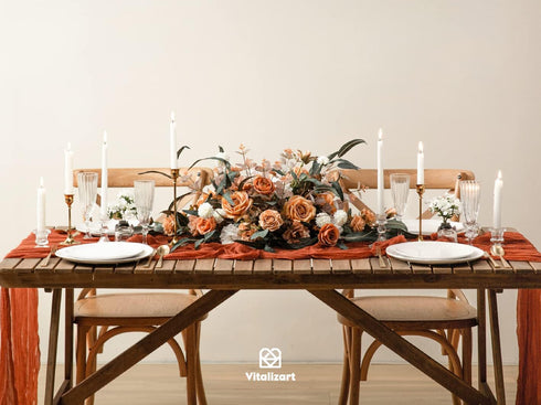 Vitalizart Cheesecloth Table Runner 10ft Gauze Boho Rustic Terracotta Cheese Cloth Table Runner for Wedding Bridal Shower Fall Thanskgiving Decora...