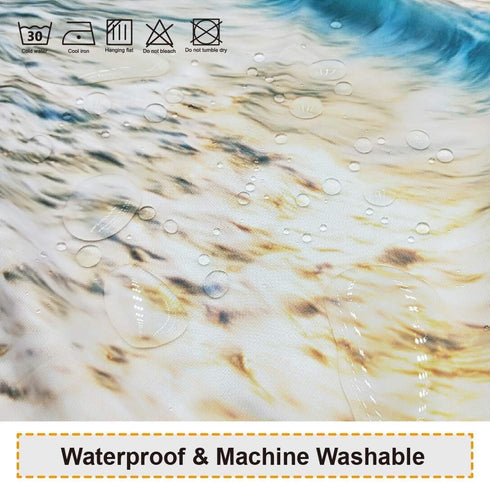 Baccessor Tropical Sea Beach Ocean Waves Shower Curtain with Hooks, Seaside Scene Island Hawaiian Sunrise Beach Theme Waterproof Fabric Shower Cur...
