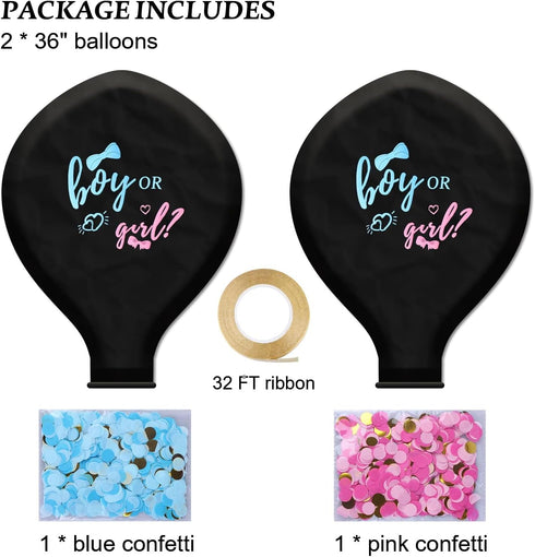 Thickened Gender Reveal Balloon - 2pcs Gender Reveal Confetti Balloons with Pink and Blue Confetti – 36 Inch Black Gender Reveal Balloons Perfect ...