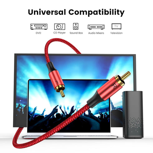 MOSWAG RCA Stereo Cable,2RCA Male to 2RCA Male Stereo Auxiliary Audio Cable Subwoofer Cable 3.28ft/1M, 24K Gold Plated Nylon Braided for Home Thea...