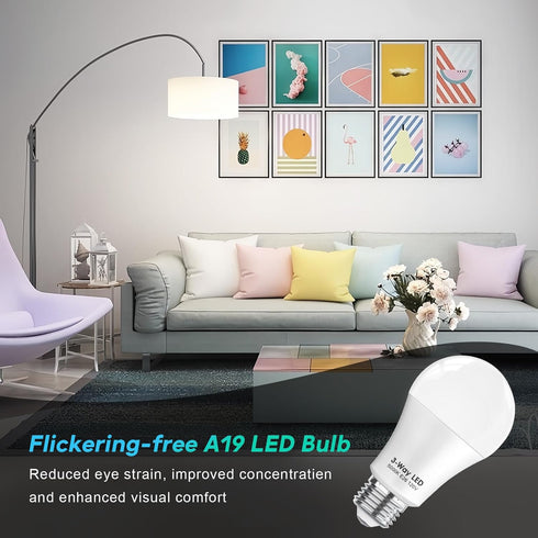 3 Way LED Light Bulbs 50 100 150W Equivalent, Daylight White 5000K 3 Way Light Bulbs, A19 Three Way Light Bulbs,E26 Base 3-Way Light Bulbs for Rea...