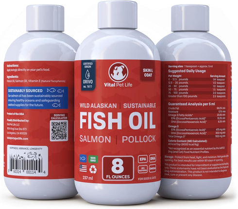 Fish Oil for Dogs - Healthy Skin & Coat, Salmon, Pollock, All Natural Supplement for Pets, Itching Scratching Allergy & Inflammation Defense, Omeg...