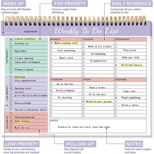 Weekly To Do List Notepad with 52 Undated Sheets?8.5"×11"?- Weekly Desk Planner Pad with Spiral Binding for Women & Man, Office, School and Home P...