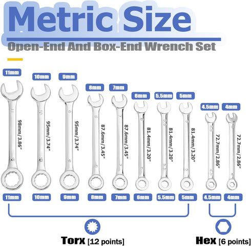 Mesee 10 Pieces Mini Combination Wrench Set Metric Small Ignition Wrenches 4-11mm Open and Box End Wrench Set Dual-Use Spanner Hand Repair Tool fo...