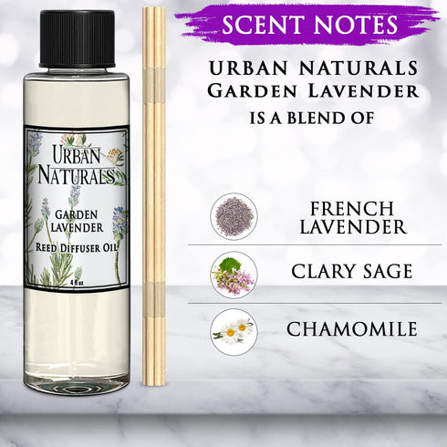 Urban Naturals Garden Lavender Scented Oil Reed Diffuser Refill | Includes a Free Set of Reed Sticks! Calming, Herbal Fragrance – 4 oz. Made in Th...
