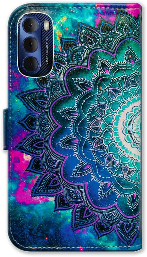 Case for Moto G Stylus 2022, Mandala Flower Space Leather Flip Phone Case Wallet Cover with Card Slot Holder Kickstand for Motorola Moto G Stylus ...