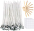 Candle Wicks 100 Pcs 6 inch with 30Pcs Candle Wick Stickers and 10 Pcs Wooden Candle Wick Centering Device for Soy Beeswax Candle Making and Candl...