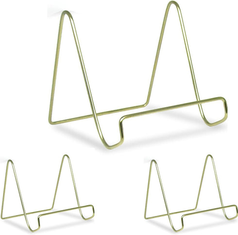 BANBERRY DESIGNS Wire Easel Display Stand Plate Holders - Smooth Plated Brass Metal - 6" H - Set of 3...