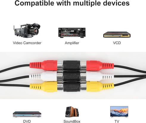 RCA Female to Female Coupler, 3 Pack Audio Video RCA Adapter Connector Gold Plated RCA Jack to Jack Converter RCA Cables Extender for Speaker, Amp...