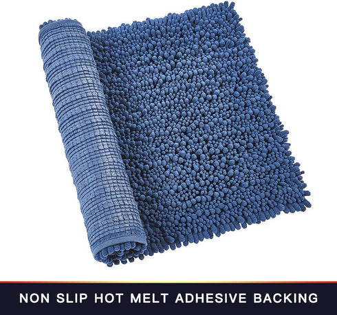 Walensee Bathroom Rug Non Slip Bath Mat (24x17 Inch Dark Blue) Water Absorbent Super Soft Shaggy Chenille Machine Washable Dry Extra Thick Perfect...