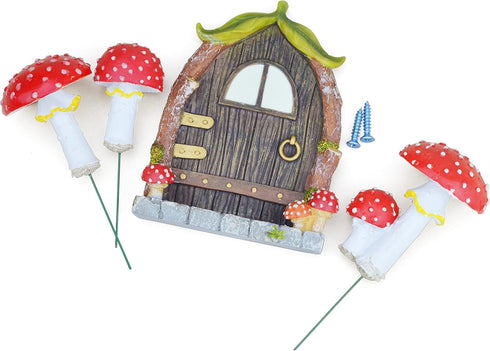 Fairy Door and Mushrooms for Trees, Glow in The Dark Gnome Home Door, Garden Tree Decor Kit with Adorable Mushrooms (Fairy Door with Mushrooms)...