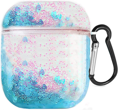 UnnFiko Bling Quicksand Case Compatible with AirPods 1 & 2, Cute Sparkle Liquid Protective Case, Funny Creative Hard Clear Airpods Cover with Keyc...