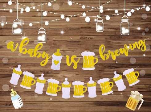 A Baby is Brewing Baby Shower Banner - Diaper Party Decor, Gender Reveal Party, Pregnancy Celebration - Pre-Strung...