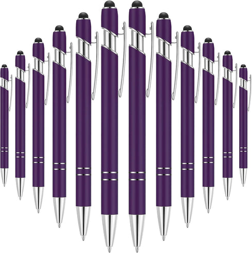12 Pieces Ballpoint Pen with Stylus Tip, 1.0 mm Black Ink Metal Pen Stylus Pen for Touch Screens, 2 in 1 Stylus Ballpoint Pen (Purple and Silver)...