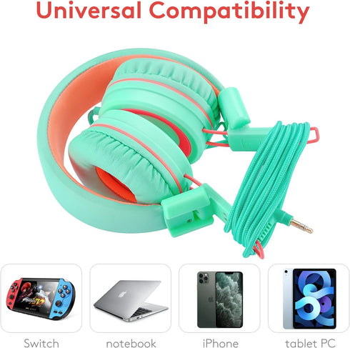 A21 Kids Headphones for School/PC/Cellphone/Airplane Travel with 3.5mm Jack Children Boys Girls Foldable Wired On-Ear Headset (Mint Coral)......