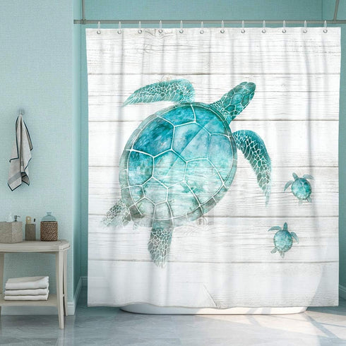 SUMGAR Blue Ocean Shower Curtains for Bathroom Stall Rv Coastal Beach Decoration Teal Sea Turtle Curtain Set with Hooks, 72 x 72 inch...