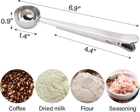 10 PCS Scoop with Clip,2-in-1 Stainless Steel Coffee Scoop and Bag Clip for Measuring Coffee, Tea?Protein Powder, Instant Drinks...