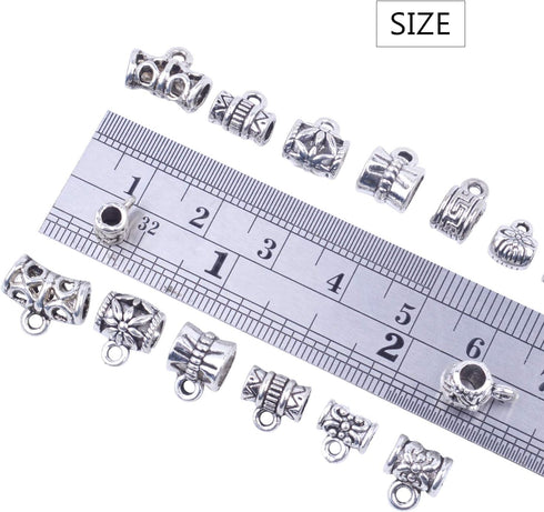 BronaGrand 100g (About 130-170pcs) Mixed Antique Tibetan Silver Bail Beads,Spacer Bead,Bail Tube Beads,Bracelet Charms,Necklace Pendants for Jewel...