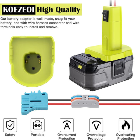 Power Wheels Adapter for Ryobi 18V Battery Adapter Power Wheels Battery Converter Kit with Fuse & Switch and Wire Harness Connector 12AWG Wire for...
