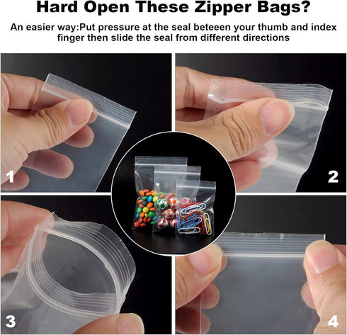 Small Plastic Bags, 300 Count 2 Mil Transparent Resealable Zipper Lock Bags, 3 Assorted Sizes 2x2 2x3 3x3 IN Storage Baggies for Daily Vitamin, Sm...