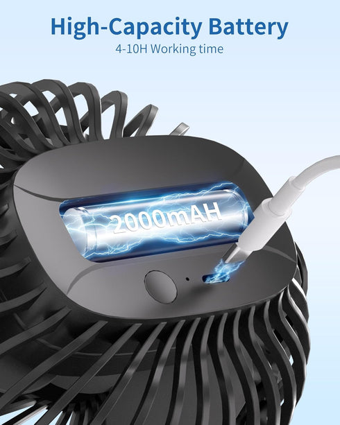 Portable Clip on Fan, Small Powerful Wind Cooling Desk Fan, 3 Speed Quiet Personal Fan with Clip, 360° Rotatable Battery Operated Rechargeable Min...