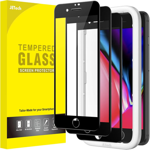 JETech Full Coverage Screen Protector for iPhone SE 3 (2022)/SE 2 (2020)/8/7 4.7-Inch, Black Edge Tempered Glass Film with Easy Installation Tool,...