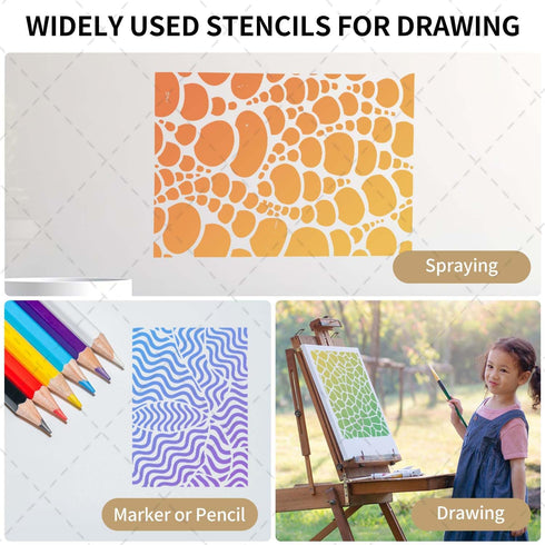 12 PCS Stencils for Crafts Reusable Densely Patterned Cool Painting Stencil Set,8''*5.9''Plastic Painting Stencils for Scrapbooking Cookies Tile F...