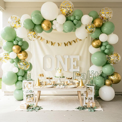 Green Balloon Garland Kit with Sage and Olive Balloons - 112pcs Sage Green Balloons with Gold Butterfly for Weddings, Baby Showers, Birthdays, and...