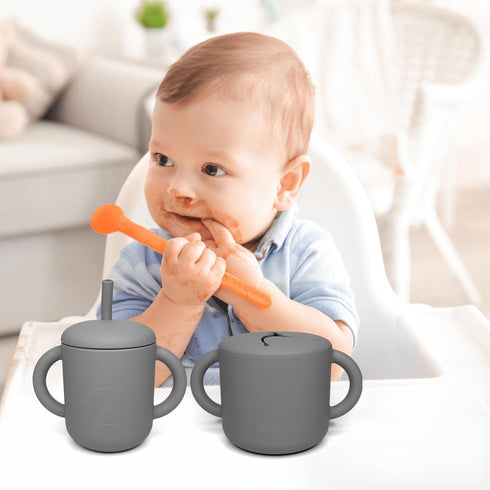 2 in 1 Silicone Food Storage and Drink Containers for Babies and Toddlers, BPA-Free (Gray)...