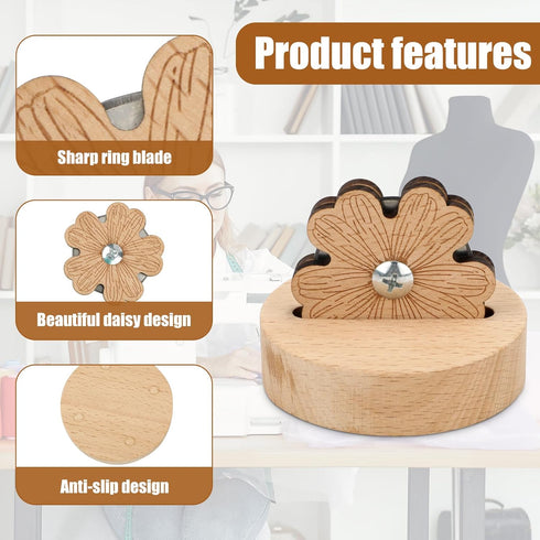 Daisy Thread Cutter, Tabletop Blade Saver Yarn Cutter with Anti-Slip Stand Wooden Rotary Thread Cutting Tool Sewing Seam Supplies Quilting Notions...