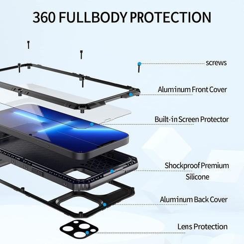 for iPhone 13 Pro Max Case Waterproof with Built-in Screen Protector Full Body Rugged Hard Silicone, Military Grade Shockproof Dustproof Protectiv...