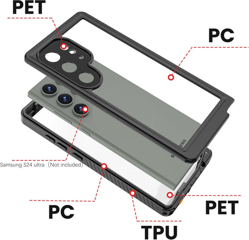 IP68 Waterproof Case for Samsung Galaxy S24 Ultra,100% passed The waterproof quality test,360° full-enclosure,underwater Phone Case,Black clear (W...