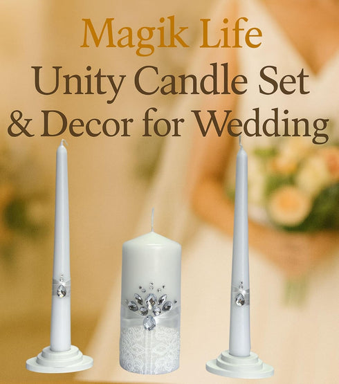 Unity Candle Set for Wedding Ceremony & Reception – 6” Pillar & Two 10” Taper Candles – Long Burning Unity Candles for Marriage Ritual – Handmade ...