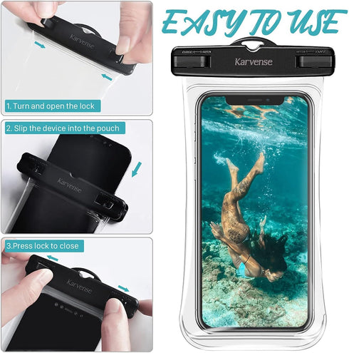 Waterproof Phone Pouch/Case, 4 Pack Large Water Proof Phone Pouch for iPhone, Samsung Galaxy & Pixel, IPX8 Phone Water Protector Pouch for Travel,...