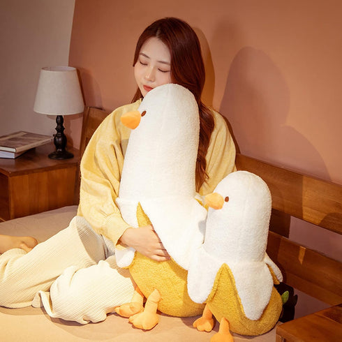 PEACH CAT Banana Duck Plush Toy Cute Plushie Hugging Plush Pillow Duck Stuffed Animal for Girls and Boys White 19.7"...