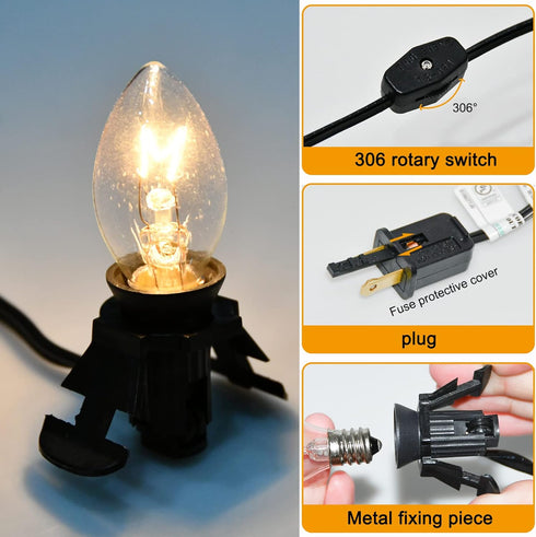 Set of 4 Accessory Cord with C7 Lights, Single Light with 4 Light Bulb, 6FT C7 Socket Clip Lights with On/Off Switch Plugs Perfect for Craft Villa...