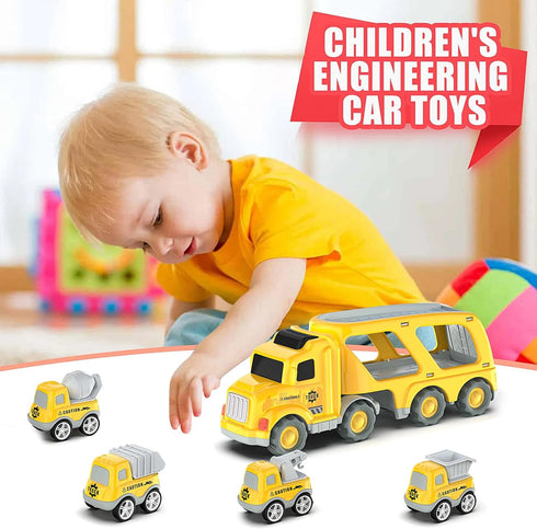 Trucks Cars Toys for 3 4 5 6 7 Year Old Boy Toddler, 5 in 1 Carrier Transport City Vehicles Toys with Light Sound, Christmas Birthday Gift for Tod...