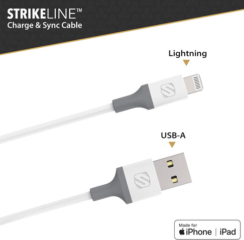 Scosche i34WG-SP Strikeline USB-A to MFi Certified Lightning Charge & Sync Cable 4-ft. White/Gray...