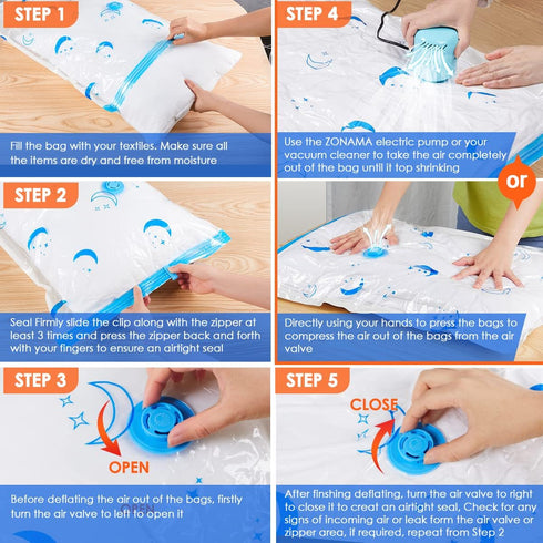 Vacuum Storage Bags, 5 Pack Medium Size (27.5"x17.6") Reusable Vacuum Compression Space Saving Bag for Clothes, Blankets, Duvets, Pillows, Comfort...