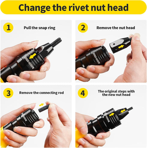 Pneumatic 10-24 Self-Locking Rivet Nut Gun Head with (Replacement Mandrel Each 5pcs?for Pneumatic Rivet Nut Gun and Cordless Rivet Nut Tool (HIFES...