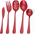 Serving Utensils Set, Red 5-Piece Hostess Set, Stainless Steel Silverware Flatware Cutlery Serving Set, Dishwasher Safe...
