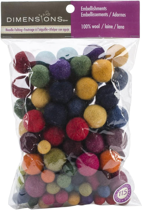 Dimensions Crafts Assorted Wool Balls for Needle Felting, 115 pcs...