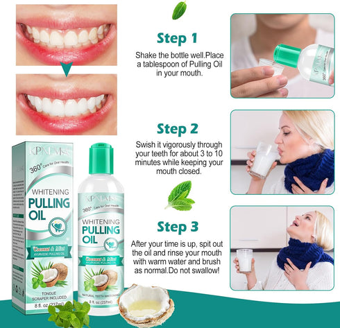 Coconut Mint Oil Pulling Mouthwash, Natural Coconut Oil Mint Mouthwash Keeps Breath Fresh Suitable for Dates and Daily Oral Care, White Teeth & He...