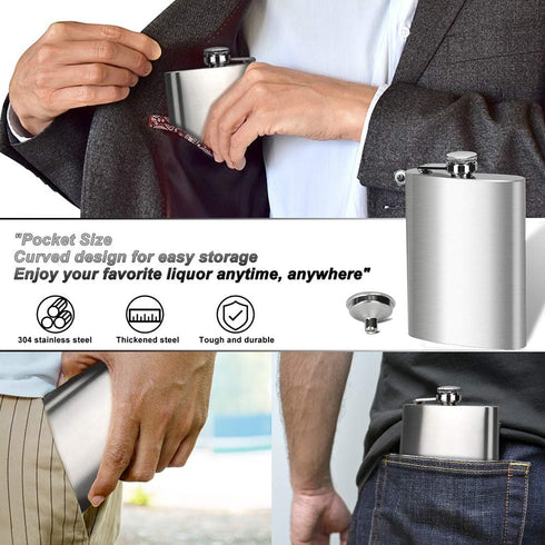 8 Oz Flask for Men, Leakproof Stainless Steel Flask with Funnel, Ideal for Camping and Gifting...