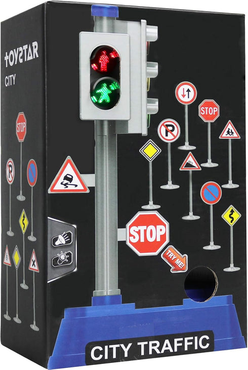 Kiddie Play Traffic Signs and Crosswalk light signal toys for kids (12pcs)...