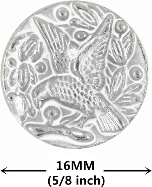 Bezelry 12 Pieces Bird in Flowers Metal Shank Buttons. 16mm (5/8 inch) (Silver White)...
