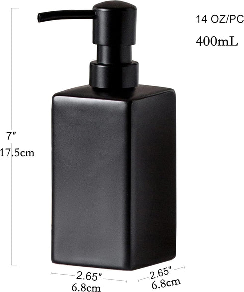 Matte Black Soap Dispenser Ceramic,Square Hand Soap and Lotion Dispenser for Bathroom Countertop,Dish Soap Dispenser for Kitchen-14oz....