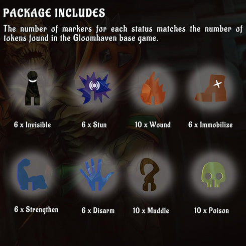 Condition Tokens Set of 60 Acrylic Status Effects Markers Game Accessories for Gloomhaven, Forgotten Circles and Jaws of the Lion...